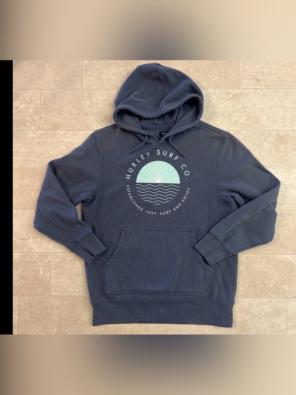 Hurley Coastal Dunes Hoodie Men’s Small Blue Beach Vibes Long Sleeve Quality
